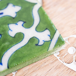 〔7.5cm×7.5cm〕ブルーポッタリー ジャイプール陶器の正方形デコレーションタイル ミント - サブ3