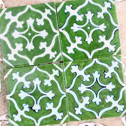 〔7.5cm×7.5cm〕ブルーポッタリー ジャイプール陶器の正方形デコレーションタイル ミント - サブ5