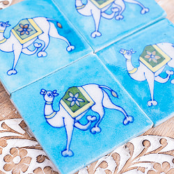 〔7.5cm×7.5cm〕ブルーポッタリー ジャイプール陶器の正方形デコレーションタイル らくだ - サブ2