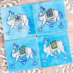 〔7.5cm×7.5cm〕ブルーポッタリー ジャイプール陶器の正方形デコレーションタイル らくだ - サブ5