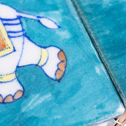 〔7.5cm×7.5cm〕ブルーポッタリー ジャイプール陶器の正方形デコレーションタイル 象深緑 - サブ3