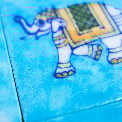 〔7.5cm×7.5cm〕ブルーポッタリー ジャイプール陶器の正方形デコレーションタイル 象水色 - サブ3