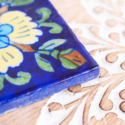〔7.5cm×7.5cm〕ブルーポッタリー ジャイプール陶器の正方形デコレーションタイル 青黄花 - サブ3