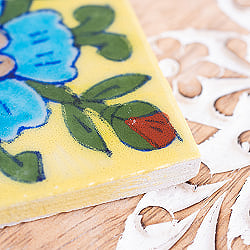 〔7.5cm×7.5cm〕ブルーポッタリー ジャイプール陶器の正方形デコレーションタイル  水色花 - サブ3