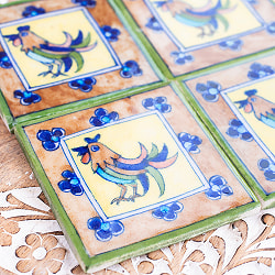 〔7.5cm×7.5cm〕ブルーポッタリー ジャイプール陶器の正方形デコレーションタイル にわとり - サブ2