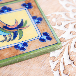 〔7.5cm×7.5cm〕ブルーポッタリー ジャイプール陶器の正方形デコレーションタイル にわとり - サブ3