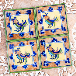 〔7.5cm×7.5cm〕ブルーポッタリー ジャイプール陶器の正方形デコレーションタイル にわとり - サブ5