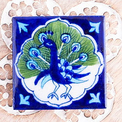 〔7.5cm×7.5cm〕ブルーポッタリー ジャイプール陶器の正方形デコレーションタイル 孔雀の商品写真