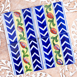 〔7.5cm×7.5cm〕ブルーポッタリー ジャイプール陶器の正方形デコレーションタイル お花と矢印 - サブ5