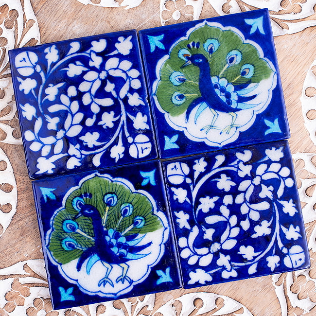 〔7.5cm×7.5cm〕ブルーポッタリー ジャイプール陶器の正方形デコレーションタイル 青花 6 - 他の柄と組み合わせるのもおすすめです。