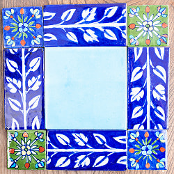 〔10cm×5cm〕ブルーポッタリー ジャイプール陶器 デコレーションタイル 芽吹く - サブ5