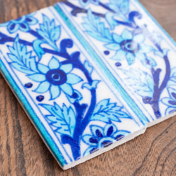 〔10cm×5cm〕ブルーポッタリー ジャイプール陶器 デコレーションタイル 蔦花水色 - サブ2