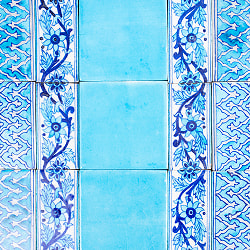 〔10cm×5cm〕ブルーポッタリー ジャイプール陶器 デコレーションタイル 蔦花水色 - サブ5