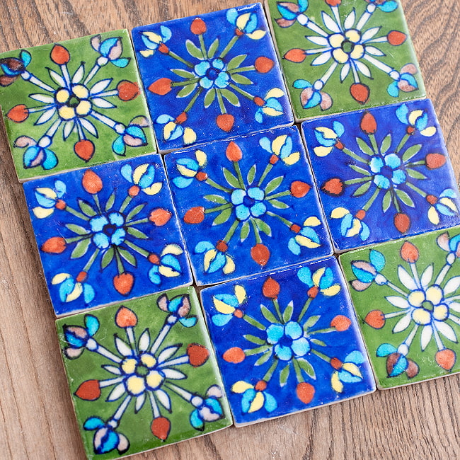 〔5cm×5cm〕ブルーポッタリー ジャイプール陶器の正方形デコレーションタイル 青花 6 - 他の柄と組み合わせるのもおすすめです。