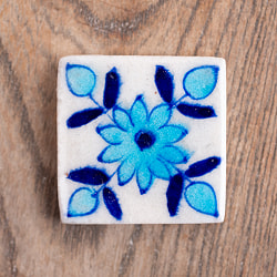 【全5種】〔3.7cm×3.7cm〕ブルーポッタリー ジャイプール陶器の正方形デコレーションタイル ミニ花 - サブ2