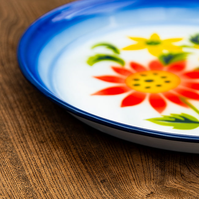 タイのレトロホーロー 花柄飾り皿 RABBIT BRAND〔約25.5cm×約2cm〕 5 - 横からの写真