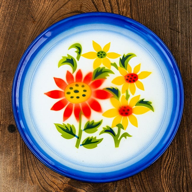 タイのレトロホーロー 花柄飾り皿 RABBIT BRAND〔約25.5cm×約2cm〕の写真