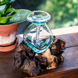 天然木とリサイクルガラスのしずく型ポット 蓋付き - サブ2