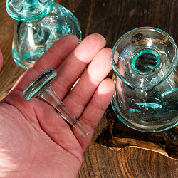 天然木とリサイクルガラスのしずく型ポット 2連 蓋付き - サブ4