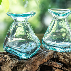 天然木とリサイクルガラスのしずく型ポット 3連 - サブ3