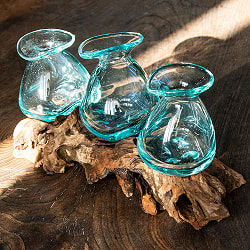 天然木とリサイクルガラスのしずく型ポット 3連 - サブ4