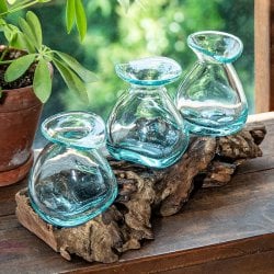 天然木とリサイクルガラスのしずく型ポット 3連