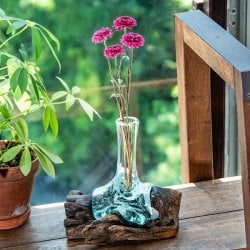 天然木とリサイクルガラスのフラワーベース 花瓶