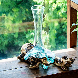 天然木とリサイクルガラスのフラワーベース 大 花瓶 - サブ2