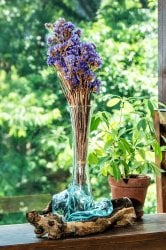 天然木とリサイクルガラスのフラワーベース 大 花瓶