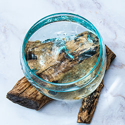 天然木とリサイクルガラスのポット 大 水盆 - サブ3