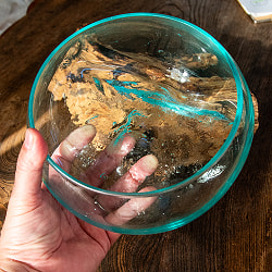 天然木とリサイクルガラスのポット 大 水盆 - サブ4