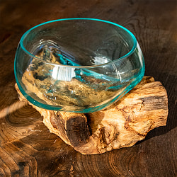 天然木とリサイクルガラスのポット 大 水盆 - サブ5