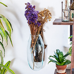 天然木とリサイクルガラスのフラワーベース 花瓶 壁掛けタイプ - サブ2