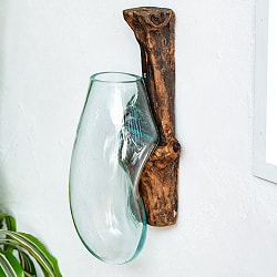 天然木とリサイクルガラスのフラワーベース 花瓶 壁掛けタイプ - サブ3