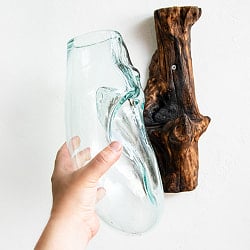 天然木とリサイクルガラスのフラワーベース 花瓶 壁掛けタイプ - サブ4