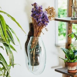 天然木とリサイクルガラスのフラワーベース 花瓶 壁掛けタイプ