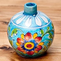 ブルーポッタリー ジャイプール陶器の一輪挿し花瓶 ソープディスペンサー  小物入れ - 唐草水色の商品写真