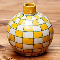 ブルーポッタリー ジャイプール陶器の一輪挿し花瓶 ソープディスペンサー  小物入れ - 花瓶小物入れ - 曲線黄色の商品写真