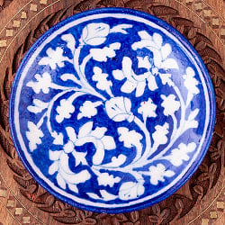 〔直径：12.5cm〕ブルーポッタリー ジャイプール陶器の円形飾り皿・小物入れ - 青系