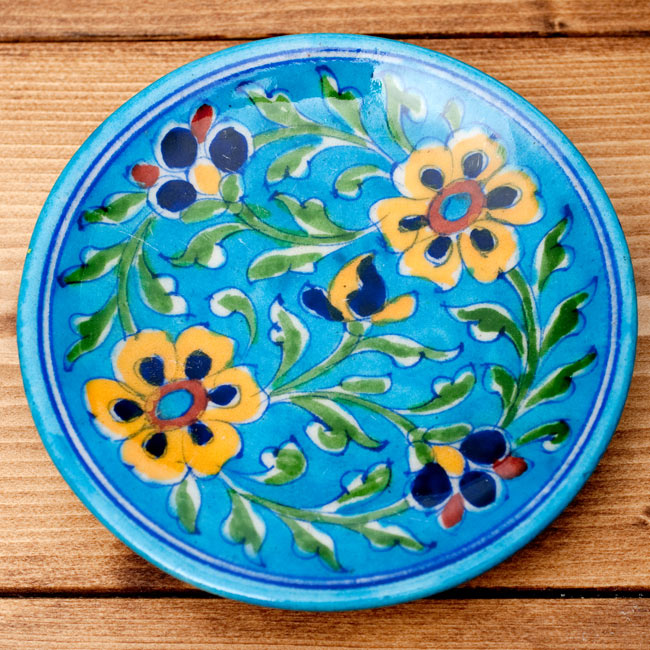 〔直径:12.5cm〕ブルーポッタリー ジャイプール陶器の円形飾り皿・小物入れ - 水色系 7 - こちらはデザイン【選択:C】の柄になります