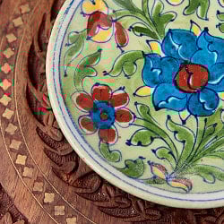 〔直径：12.5cm〕ブルーポッタリー ジャイプール陶器の円形飾り皿・小物入れ - 緑系 - サブ2