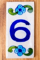 〔10cm×5cm〕ブルーポッタリー ジャイプール陶器の数字型デコレーションタイル - 6番の商品写真