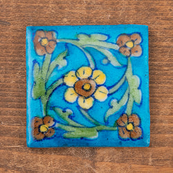 〔5cm×5cm〕ブルーポッタリー ジャイプール陶器の正方形デコレーションタイル - 水色