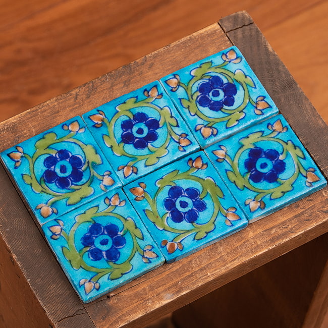 〔5cm×5cm〕ブルーポッタリー ジャイプール陶器の正方形デコレーションタイル 花蔦 【全2色】 11 - 並べると更に可愛い！こちらは選択2：水色。