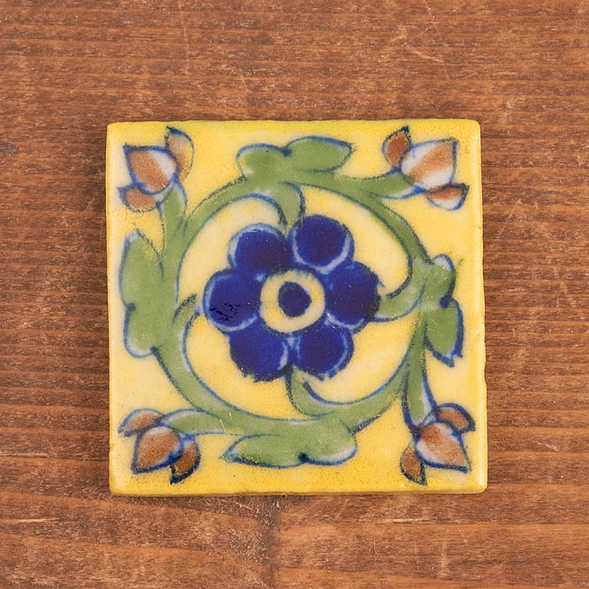 〔5cm×5cm〕ブルーポッタリー ジャイプール陶器の正方形デコレーションタイル 花蔦 【全2色】 2 - 選択1：黄
