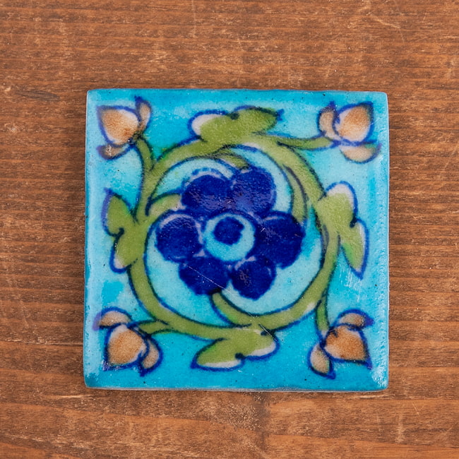 〔5cm×5cm〕ブルーポッタリー ジャイプール陶器の正方形デコレーションタイル 花蔦 【全2色】 3 - 選択2：水色