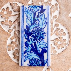 〔10cm×5cm〕ブルーポッタリー ジャイプール陶器の唐草デコレーションタイル(ID-FTNS-87)