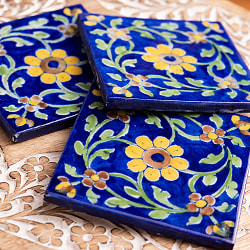 〔10cm×10cm〕ブルーポッタリー ジャイプール陶器の正方形デコレーションタイル - 唐草系 - サブ3