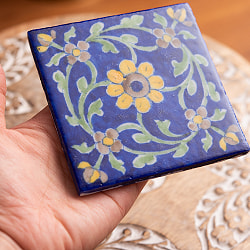 〔10cm×10cm〕ブルーポッタリー ジャイプール陶器の正方形デコレーションタイル - 唐草系 - サブ5