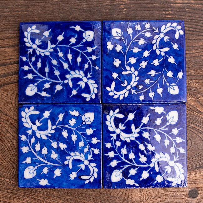〔10cm×10cm〕ブルーポッタリー ジャイプール陶器の正方形デコレーションタイル - 蔦系 6 - 並べるとより一層綺麗です^^DIYのデコレーションなどにお役立てください。